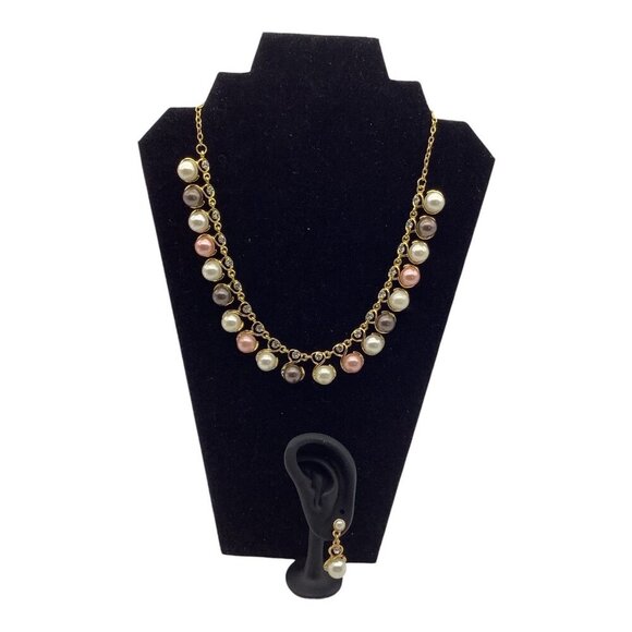 Costume Jewelry Necklace & Drop Earrings Set With Multicolor Faux Pearl Accents - Picture 1 of 14